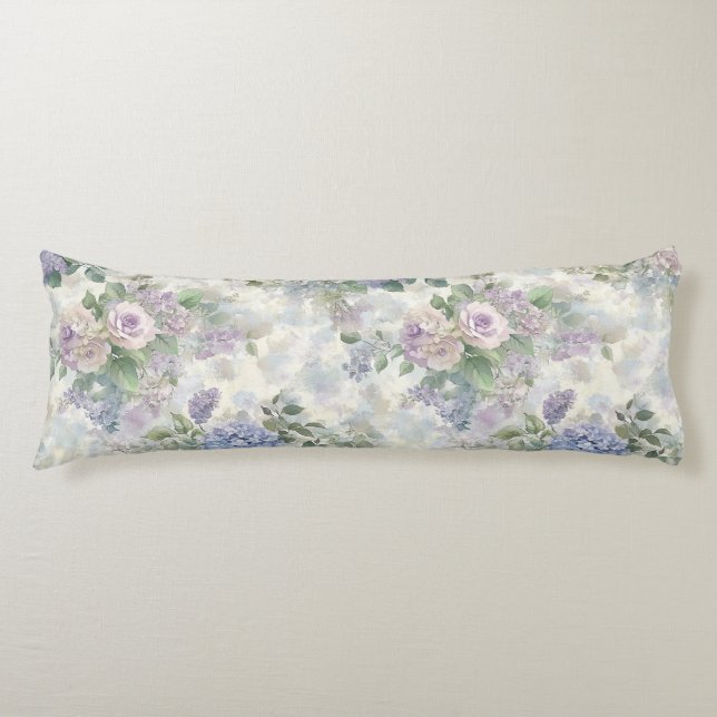 Cojín Flores rosadas moradas románticas (Anverso)