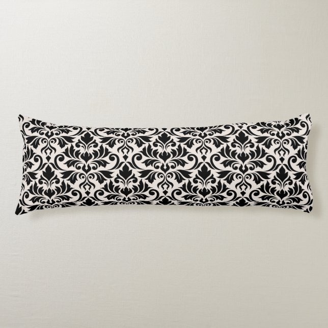 Cojín Flourish Damask Big Pattern Black on Cream (Anverso)