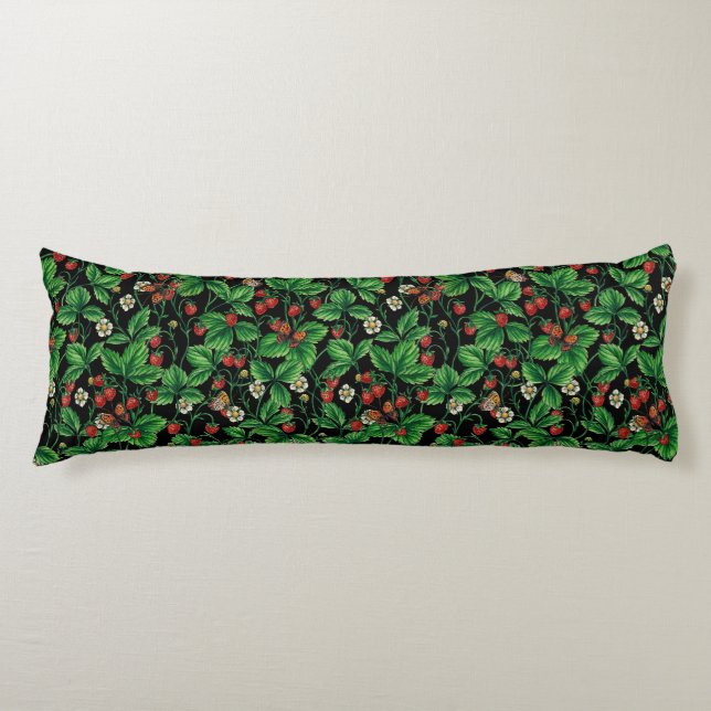 Cojín Fresas silvestres en negro (Anverso)