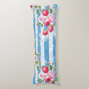 Cojín Fresas y flores antiguas en franjas azules