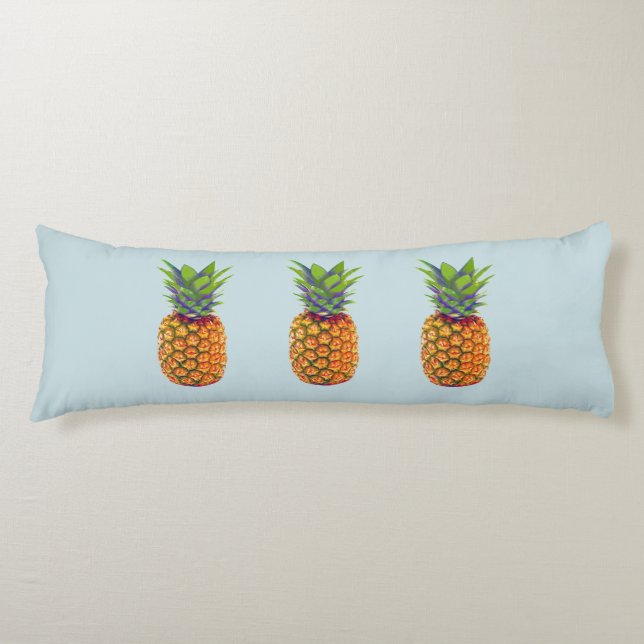 Cojín Frutas de piña sobre azul claro (Anverso)