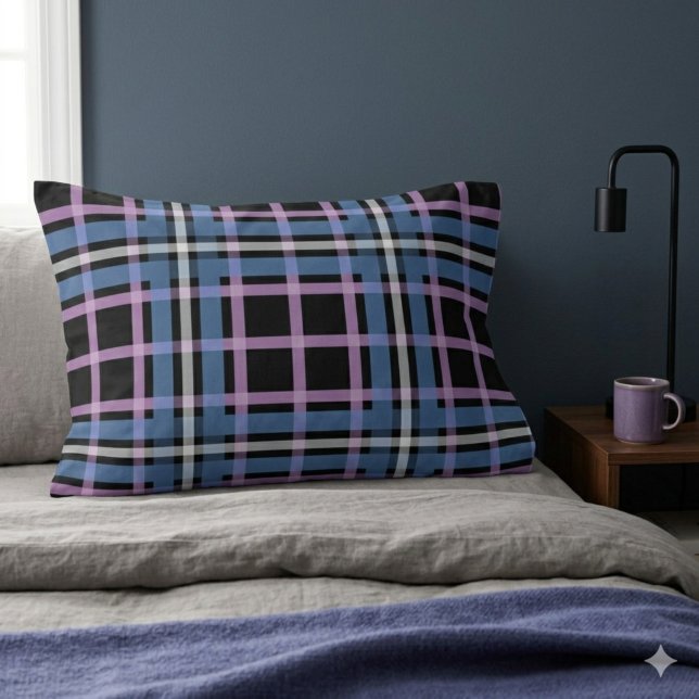 Cojín Funda de Almohada a Cuadros – Azul, Lavanda y Negr (Subido por el creador)