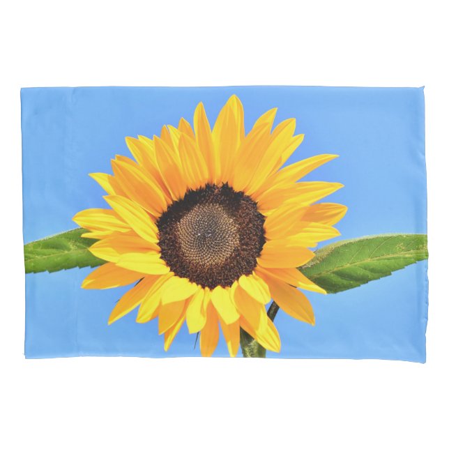 Cojín Funda de almohada amarillo girasol cielo azul (Anverso)