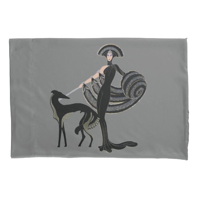 Cojín Funda de Almohada Art Déco Borzoi (Anverso)