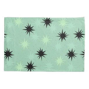 Cojín Funda de almohada atómica de Starbursts del jade
