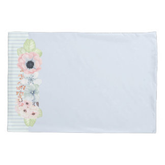 Cojín Funda de almohada azul de las flores pastel