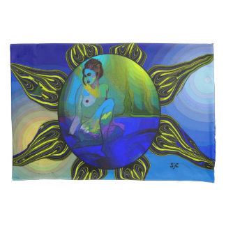 Cojín Funda de almohada azul del arte