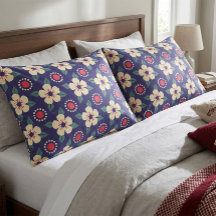 Funda de Almohada Azul Marino con Flores Crema