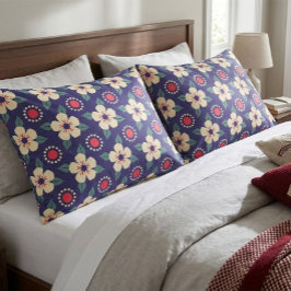 Cojín Funda de Almohada Azul Marino con Flores Crema
