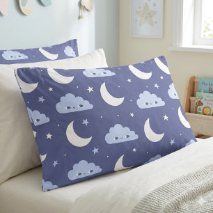 Cojín Funda de almohada azul marino kawaii luna estrella