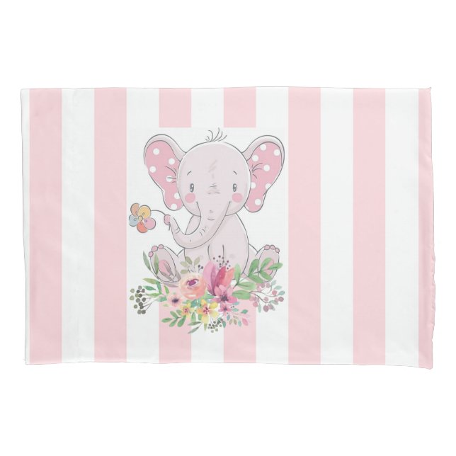 Cojín Funda de almohada Banda rosa Elefante Floral (Anverso)