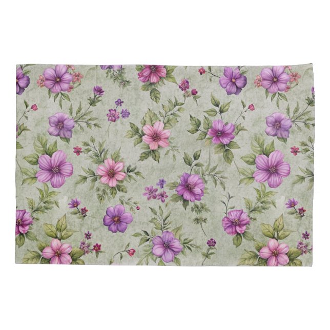 Cojín Funda de almohada con estampado floral violeta (Reverso)