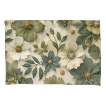 Funda de almohada con flores verdes