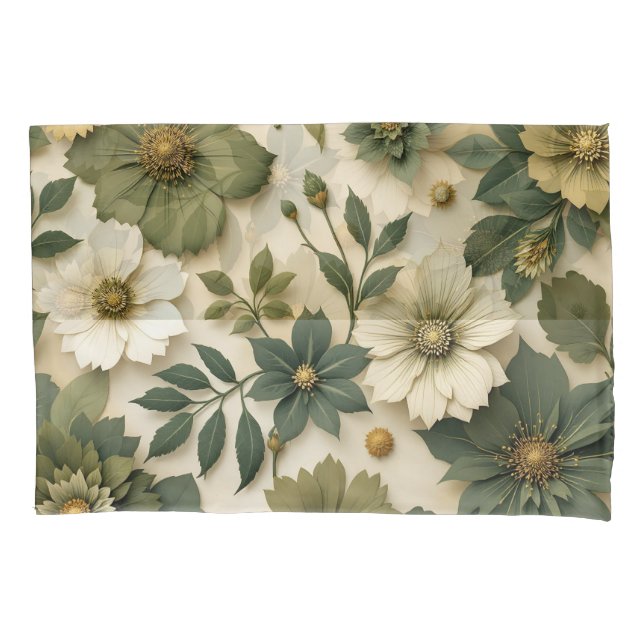 Cojín Funda de almohada con flores verdes (Anverso-izquierdo)