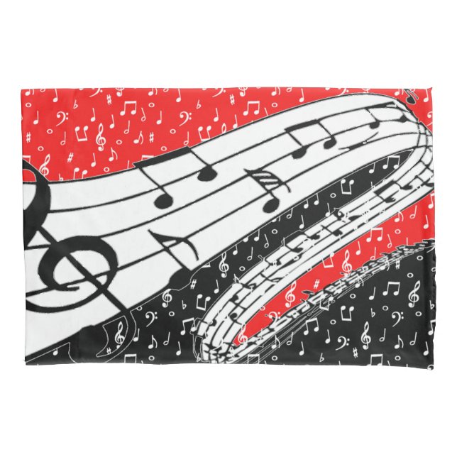 Cojín Funda de almohada con tema musical rojo y negro (Anverso)