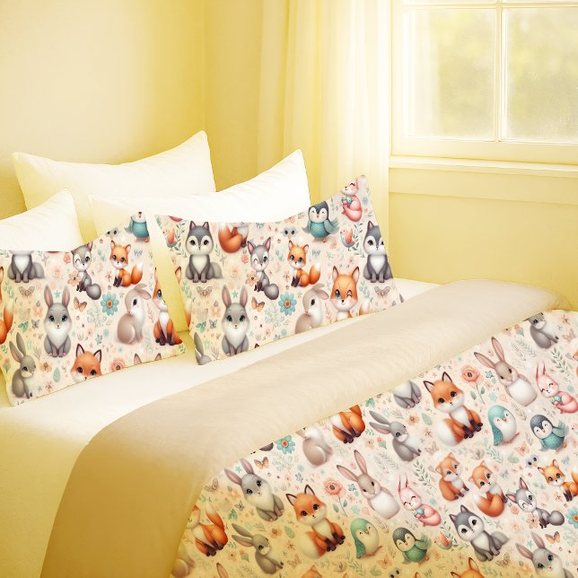 Cojín Funda de almohada de acuarela de zorro de bosque (Woodland Fox Bunny Watercolor Nursery Body Pillow)