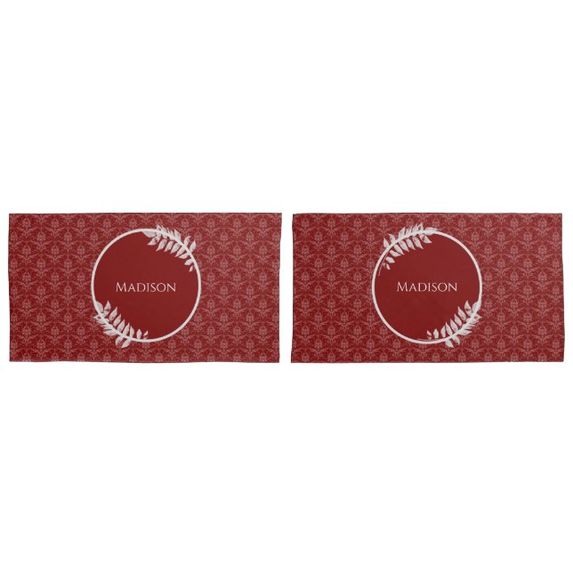 Cojín Funda de almohada de adamascado elegante rojo (Anverso - Set)