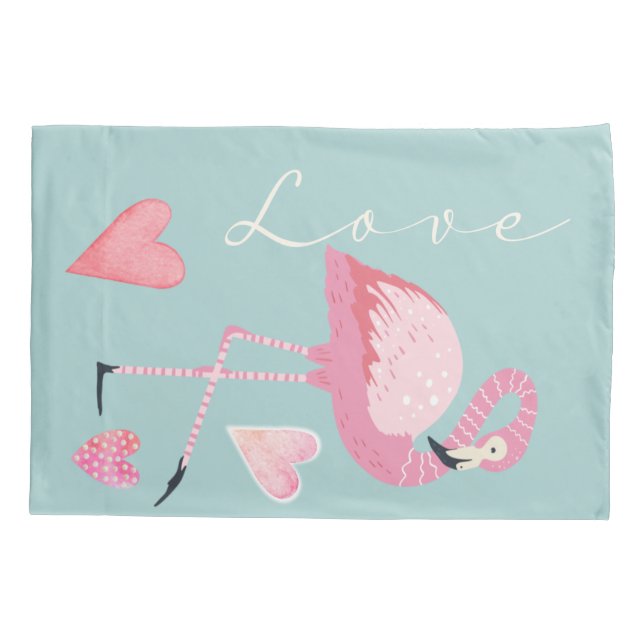Cojín Funda de almohada de amor de flamenco rosa (Reverso)