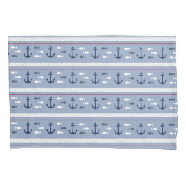 Cojín Funda de almohada de anclas náuticas azul y blanco