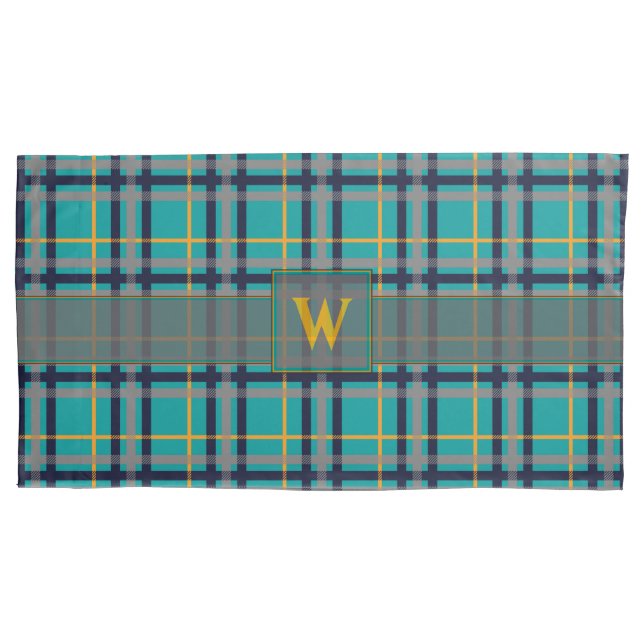 Cojín Funda de almohada de cuadros azules y naranjas (Anverso)