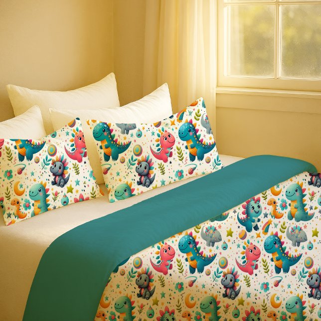 Cojín Funda de Almohada de Dinosauri Bebé Adorable para  (Cute Baby Dinosaur Teal Nursery Dino Pillowcase)