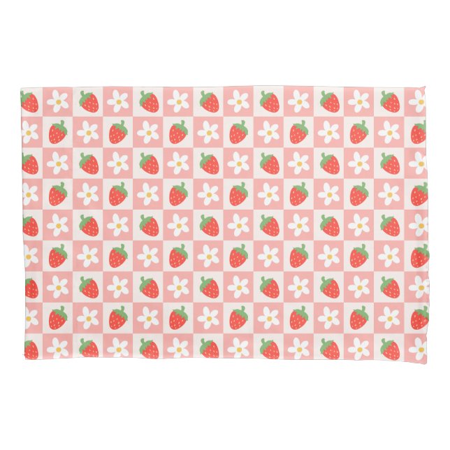 Cojín Funda de almohada de fresas y flores dulces (Anverso)