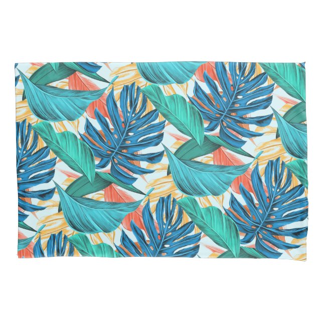 Cojín Funda de Almohada de Hojas Tropicales (Anverso)
