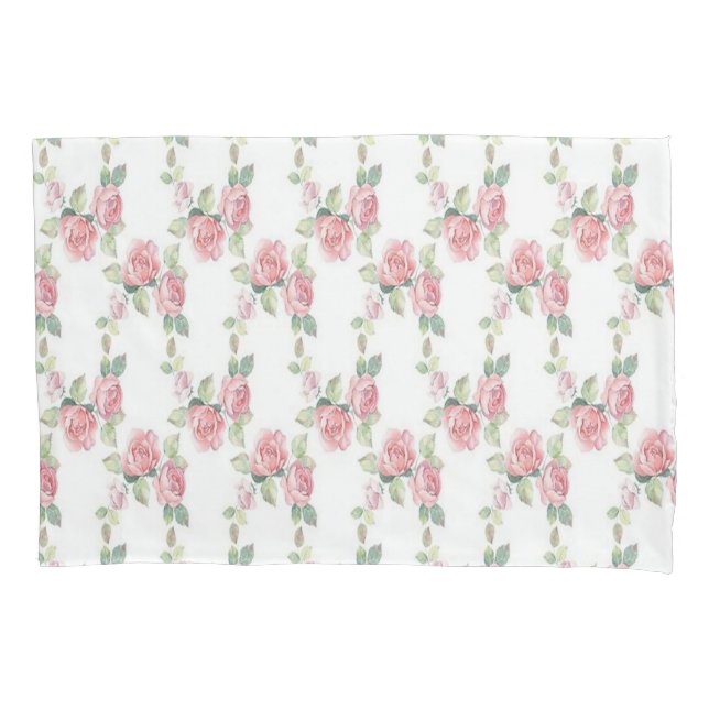 Cojín Funda de almohada de hojas verdes de flores rosada (Anverso)