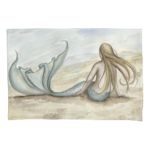 Cojín Funda de almohada de la sirena de la playa de