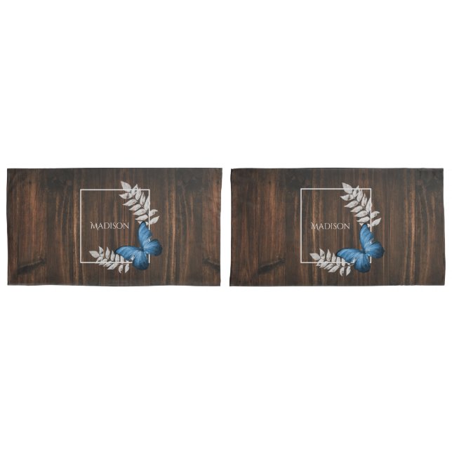 Cojín Funda de almohada de mariposa azul rústico (Anverso - Set)