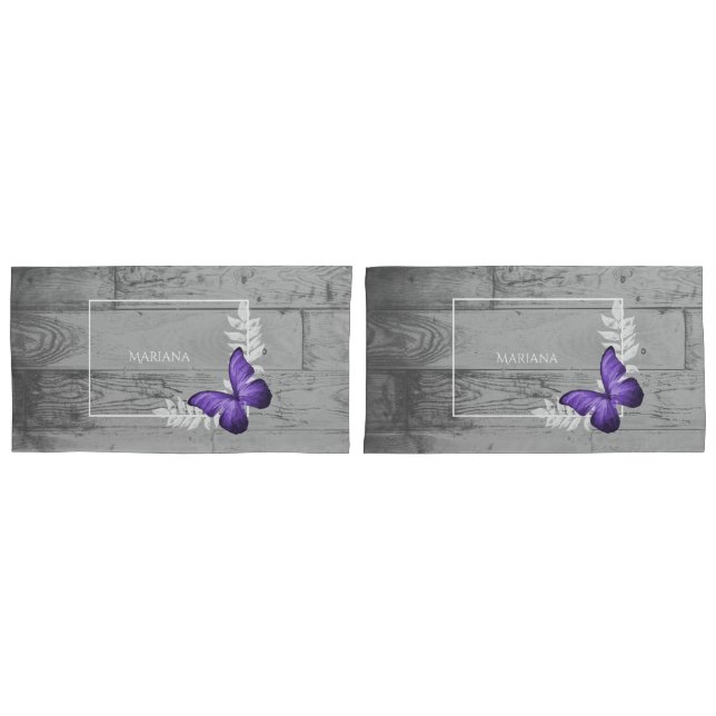 Cojín Funda de almohada de mariposa morada (Anverso - Set)