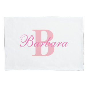 Cojín Funda de almohada de monograma rosa personalizado 