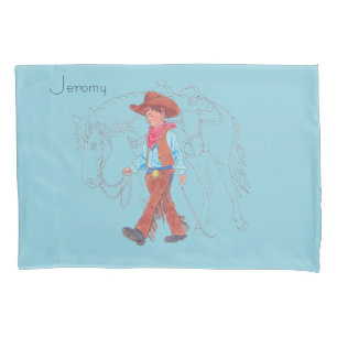 Cojín Funda de Almohada de Niño Adorable con Vaquero Azu