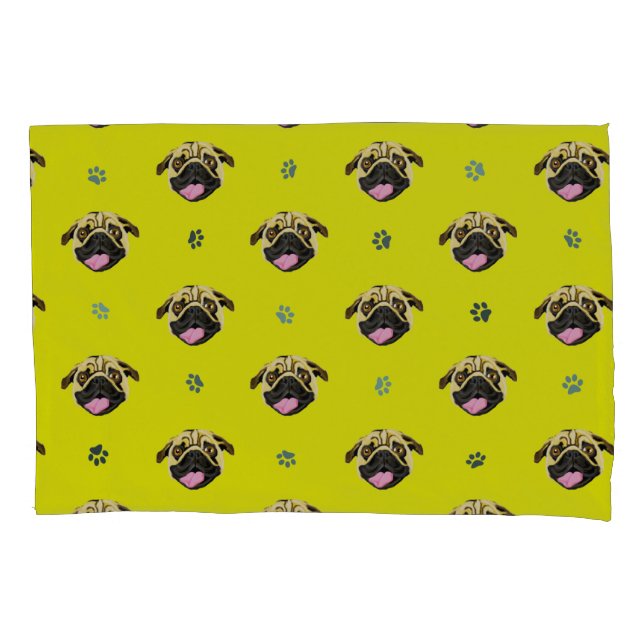 Cojín Funda de Almohada de Pug Amarillo (Anverso)