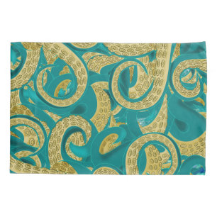 Cojín Funda de almohada de pulpo de oro verde azulado