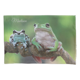 Cojín Funda de almohada de rana con nombre personalizado