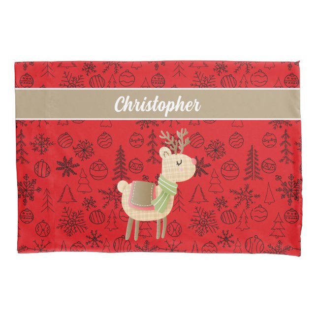 Cojín Funda de almohada de reno, guión personalizado roj (Anverso)
