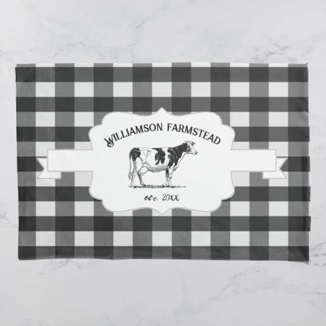 Cojín Funda de almohada de vaca de granja de búfalo negr (Black Buffalo Plaid Farm Cow Pillow Case)