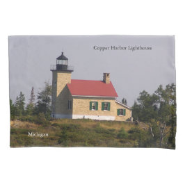 Cojín Funda de almohada del faro de Copper Harbor