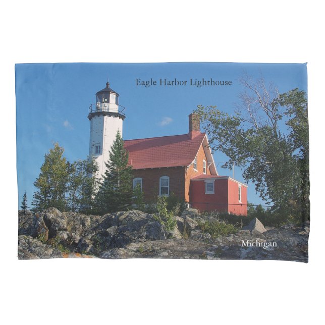 Cojín Funda de almohada del faro de Eagle Harbor (Anverso)