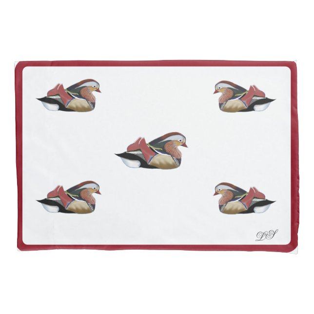 Cojín funda de almohada dibujo digital pato mandarín  (Anverso-izquierdo)