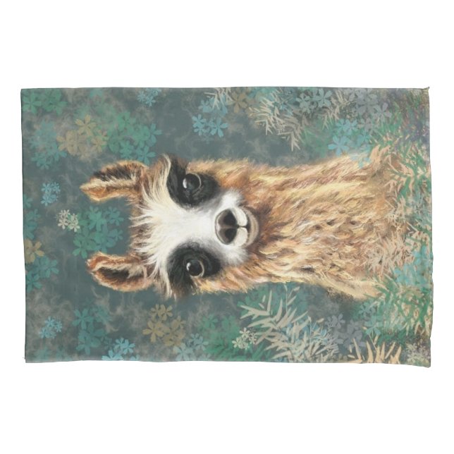 Cojín Funda de Almohada Divertida con Llama Bebé Curiosa (Anverso)