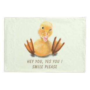 Cojín Funda de almohada divertida del pato amarillo feli