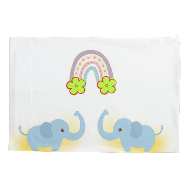 Cojín Funda de almohada Elefante Azul Blanco Floral (Reverso)