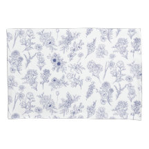 Funda de Almohada Floral Azul y Blanco