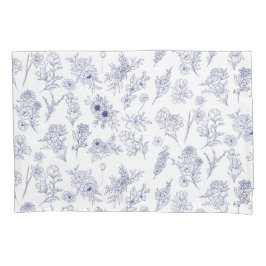 Cojín Funda de Almohada Floral Azul y Blanco