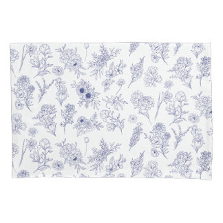 Cojín Funda de Almohada Floral Azul y Blanco