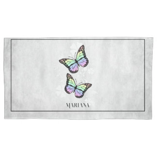 Cojín Funda de almohada floral con mariposa arco iris