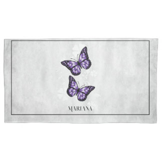 Cojín Funda de almohada floral de mariposa morada