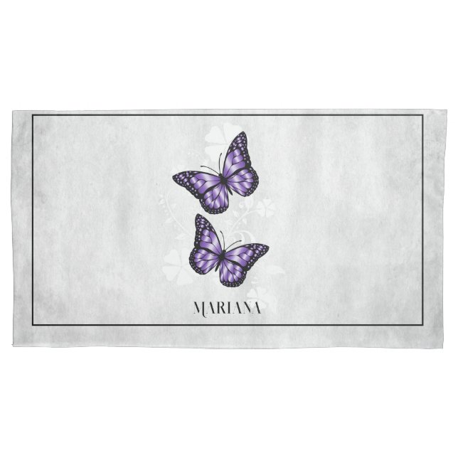 Cojín Funda de almohada floral de mariposa morada (Anverso)